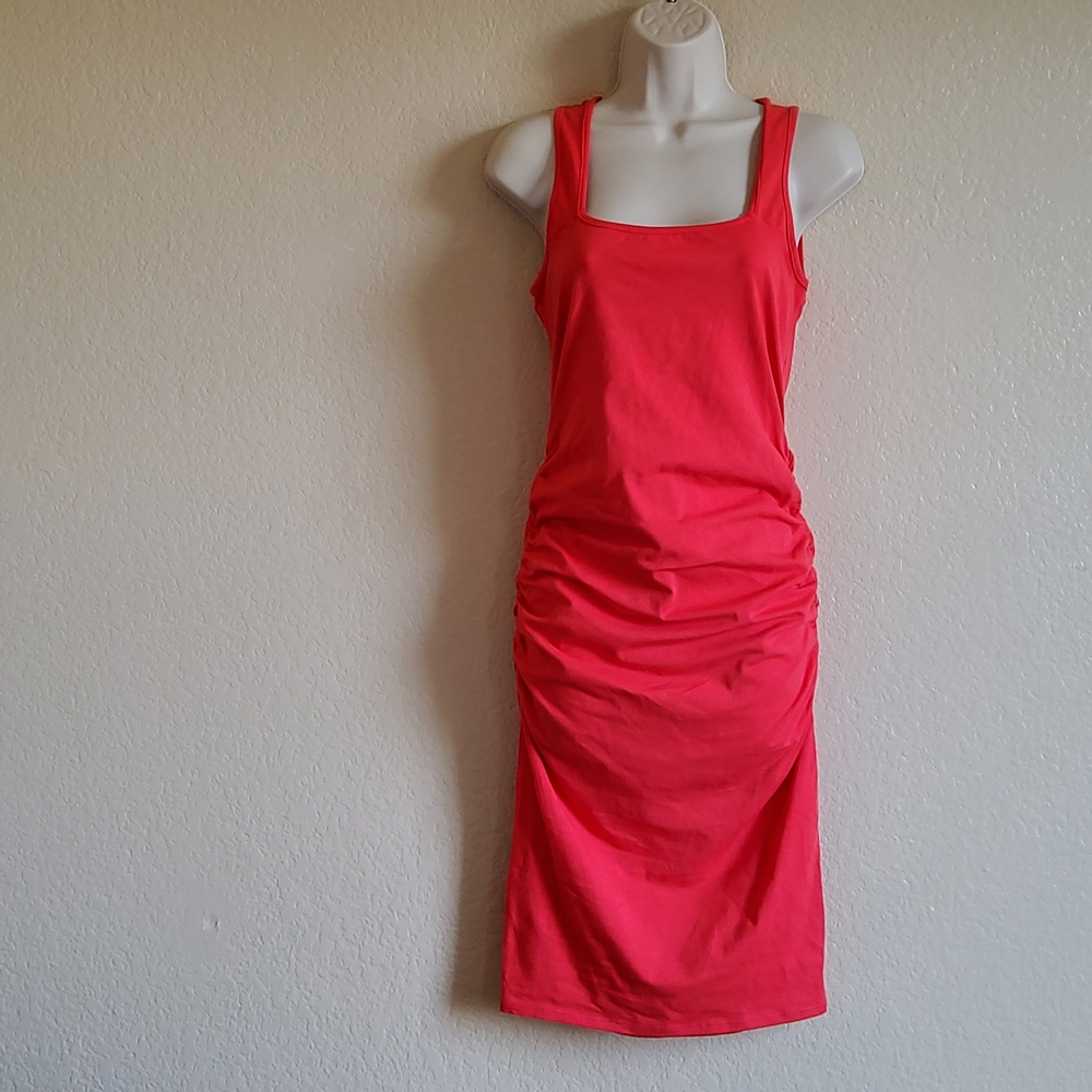 New Michael Stars Ruched Bodycon Tank Dress Coral Pink Size Small